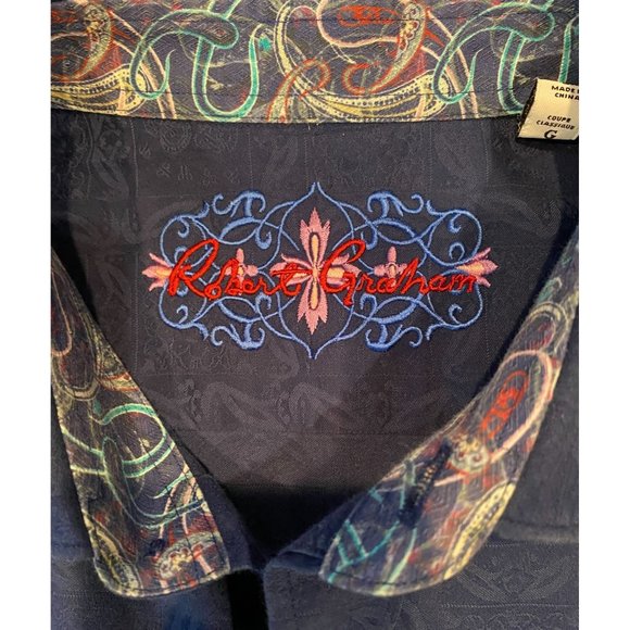 Robert Graham Long Sleeve Shirt Large, Dark Blue on blue pattern, Flip Cuff, Ful - Picture 4 of 8